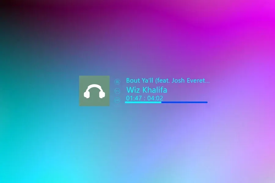 Source preview of iTunes: An iTunes-like desktop control surface with artist/album information, total track length and elapsed time