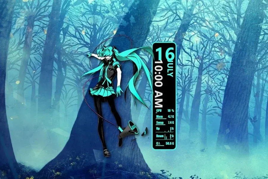 Source preview of Love is War Miku Rainmeter Skin credited to seraphimax