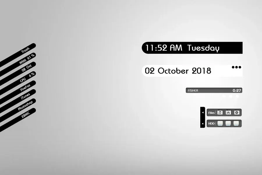 Source preview of Magnum: A box-based dashboard organizing clock, CPU/RAM, system information, launcher and weather widgets