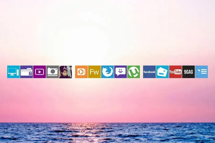 Source preview of Metro  Dock: A Metro-style shortcut layout with tile-like icons grouped in sets of five