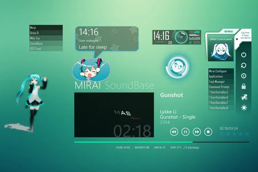 Source preview of Mirai Pack Rainmeter Skin credited to Maddk