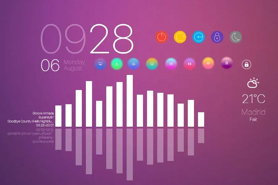 Source preview of Mondo Rainmeter Theme credited to HipHopium