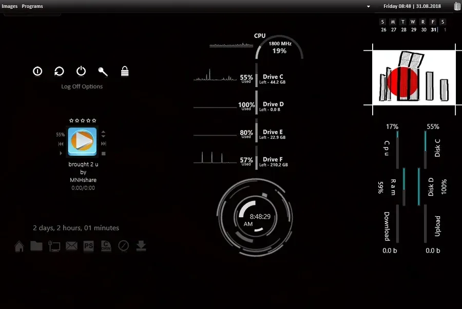 Source preview of MonSoon II Rainmeter Theme credited to mnhshare