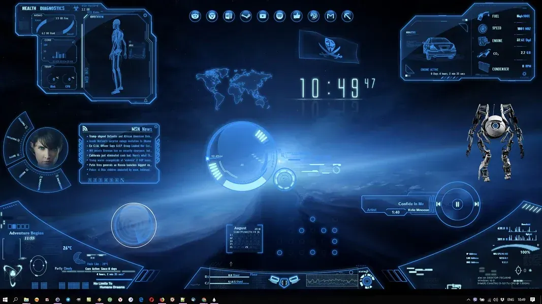 Source preview of Neon Space Rainmeter Theme credited to 99villages