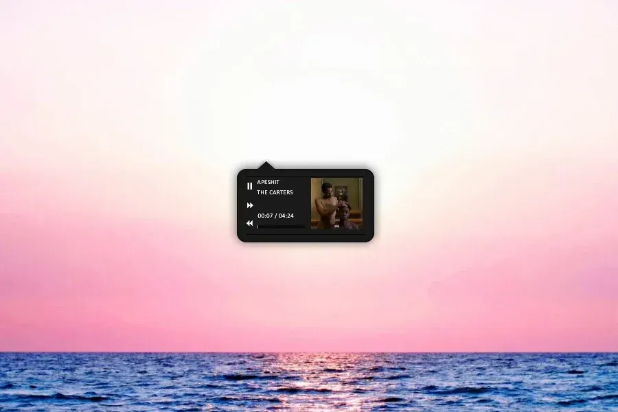 Source preview of Night Flow: A compact control widget with play/pause, previous/next, artist text and track-progress information