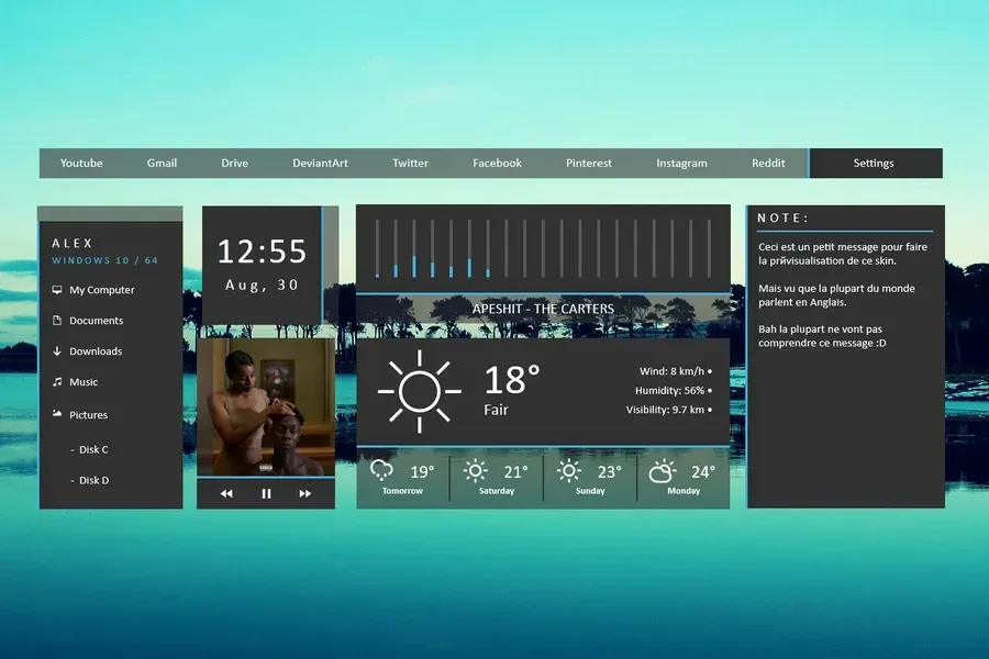 Source preview of NUXHD Rainmeter Theme credited to DD-921