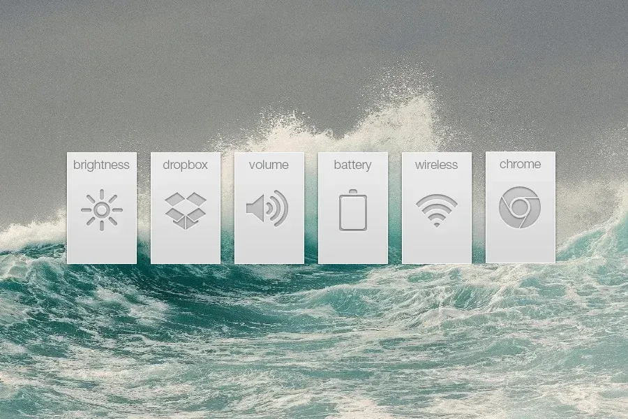 Source preview of Panels: Rearrangeable launcher panels combine items such as volume, battery, Chrome, wireless networking and Dropbox