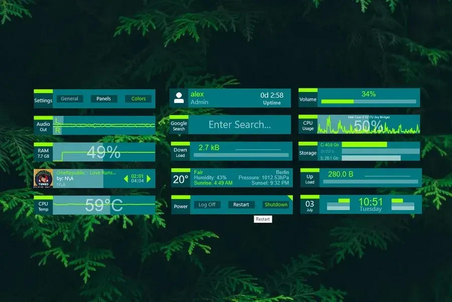 Source preview of Plain Rainmeter Theme credited to Fi3uR