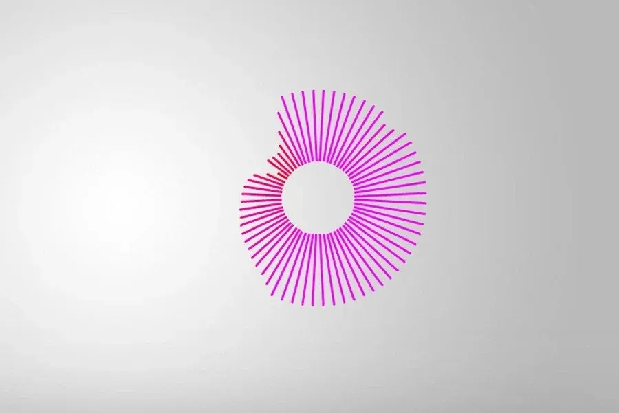Source preview of Radian Vibrance Visualizer: Red and pink radial lines extend from a small central red circle as sound changes