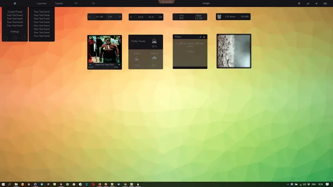 Source preview of Sevenbark 2.0 Rainmeter Skin credited to Setuini