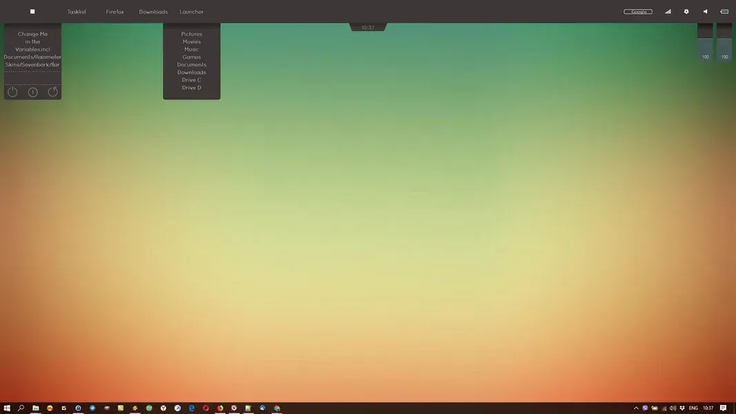 Source preview of Sevenbark Taskbar Rainmeter Skin credited to Setuini