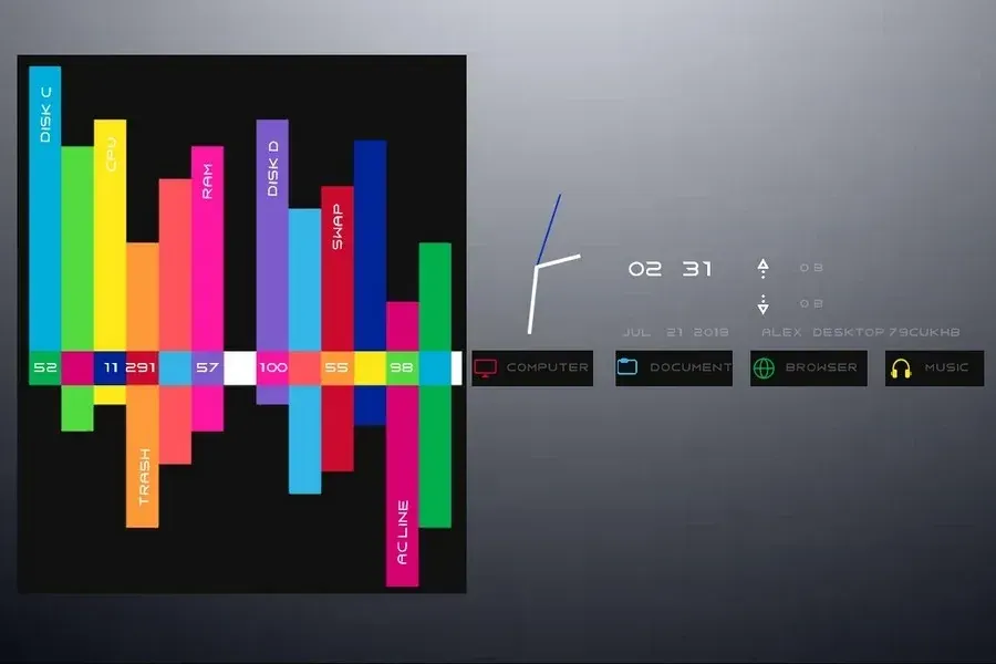 Source preview of Shadow Rainmeter Theme credited to DarkEagle2011