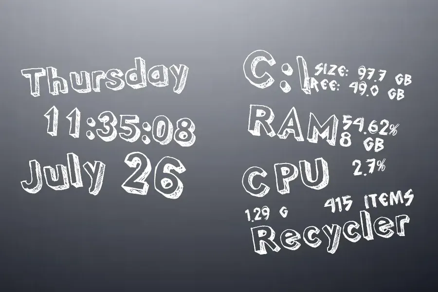Source preview of Sketchy Rainmeter Skin credited to vikkimnm