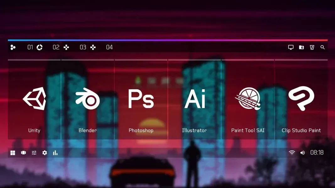 Source preview of Spectrum V3: A desktop toolbar with six configurable app slots and source-listed access to settings, multitasking, Wi-Fi, volume and a clock