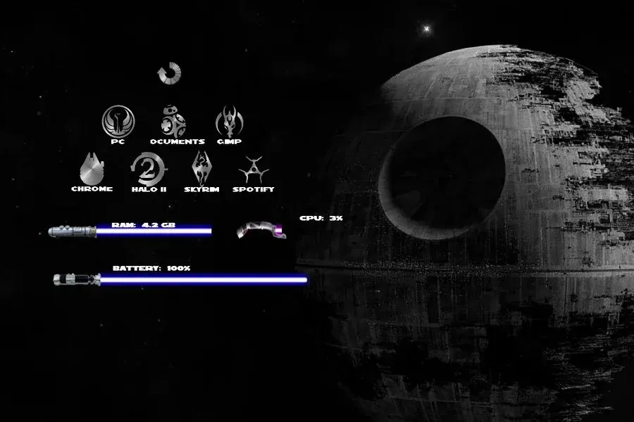 Source preview of Star Wars Rainmeter Skin credited to Calfreyb1