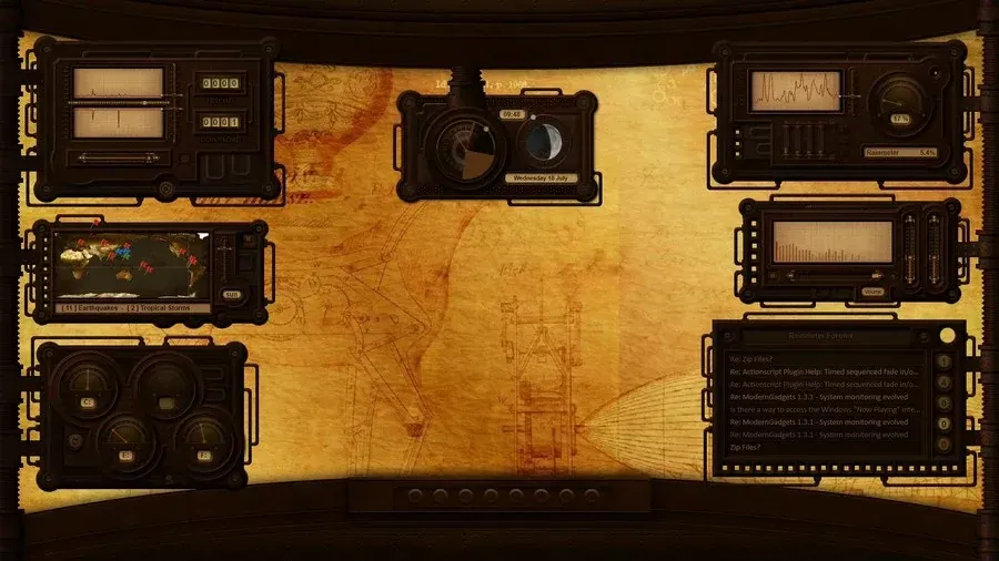 Source preview of Steampunk HUD Rainmeter Skin credited to Mordasius
