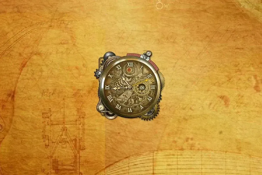 Source preview of Steampunk Watch: A steampunk-style desktop clock intended as a themed watch-like time display