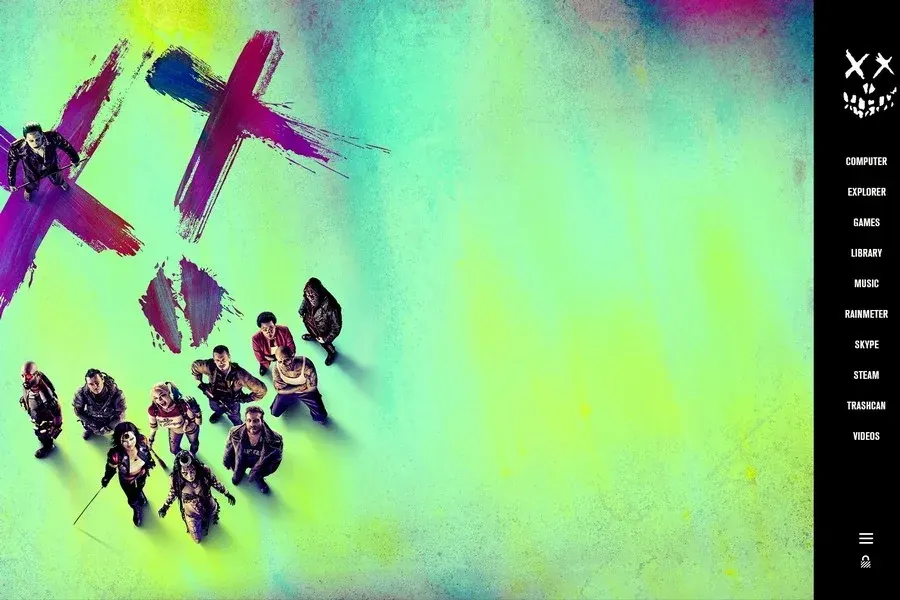 Source preview of Suicide Squad Desktop Rainmeter Theme credited to Akmos37