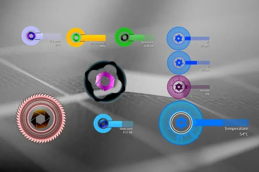 Source preview of Syndicate D6 Rainmeter Skin credited to sephirotess