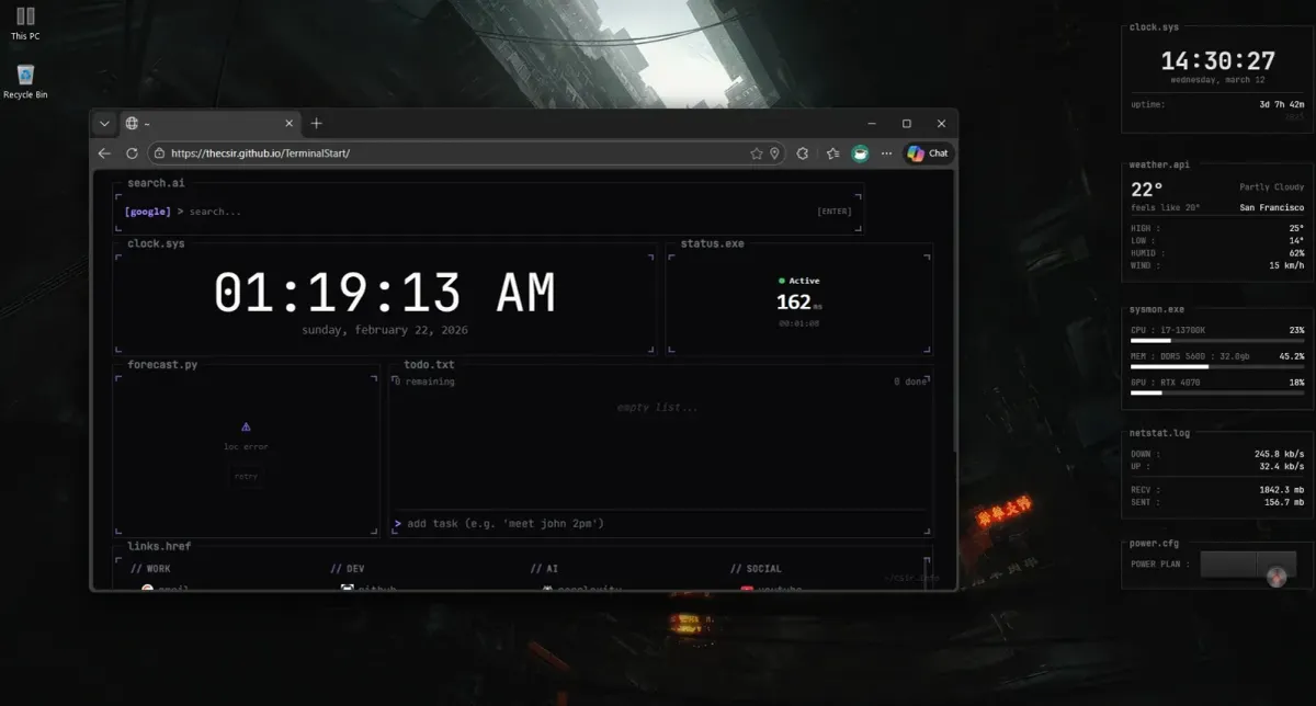 Creator source preview of Terminal Rainmeter Suite
