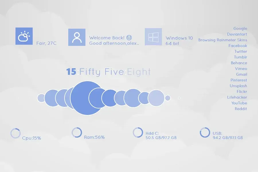 Source preview of Uniq Rainmeter Theme credited to HipHopium