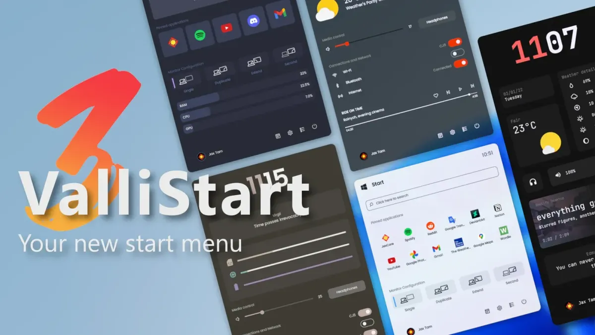 Creator source preview of ValliStart Rainmeter Start Menu