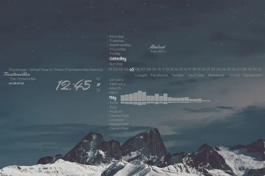 Source preview of Vectra Rainmeter Skin credited to HipHopium