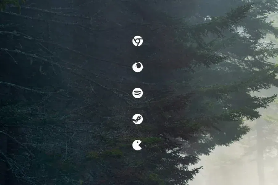 Source preview of verticons: A vertical column of application shortcuts with configurable icon size and spacing