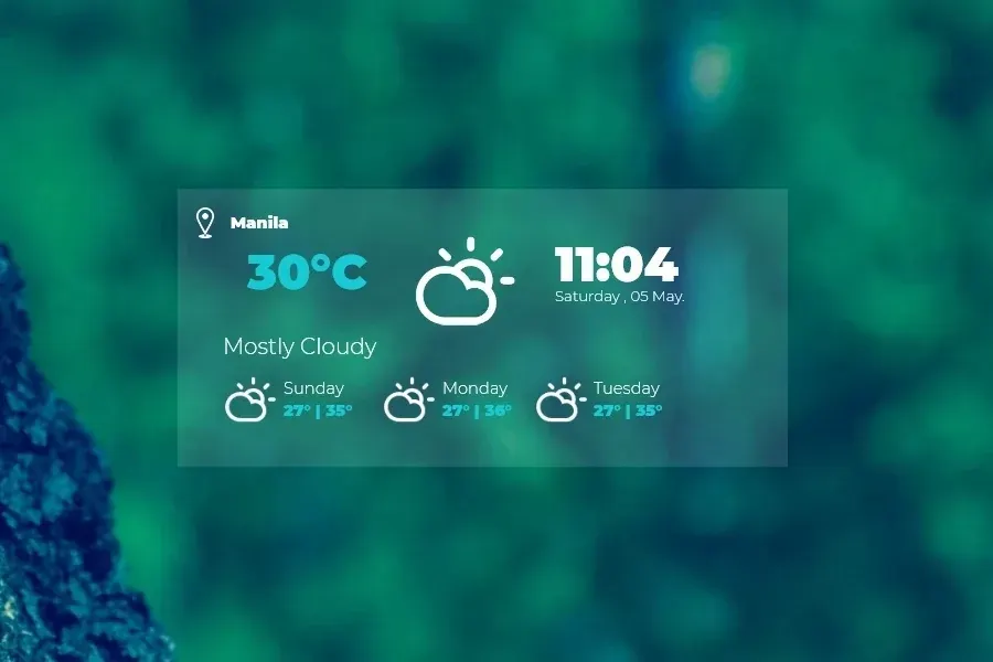 Source preview of Weather-Glass Rainmeter Skin credited to HipHopium