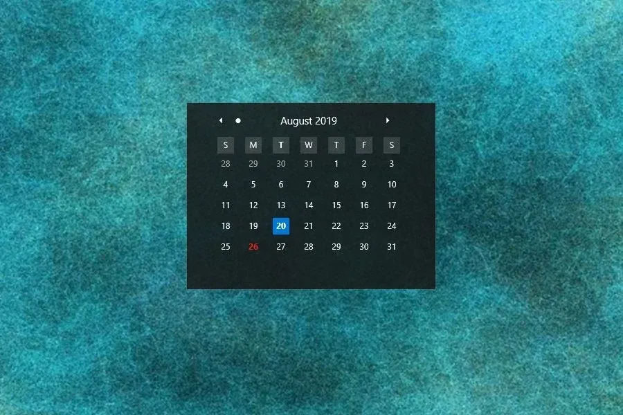 Source preview of Win10 Calendar Rainmeter Skin credited to Eclectic-Tech