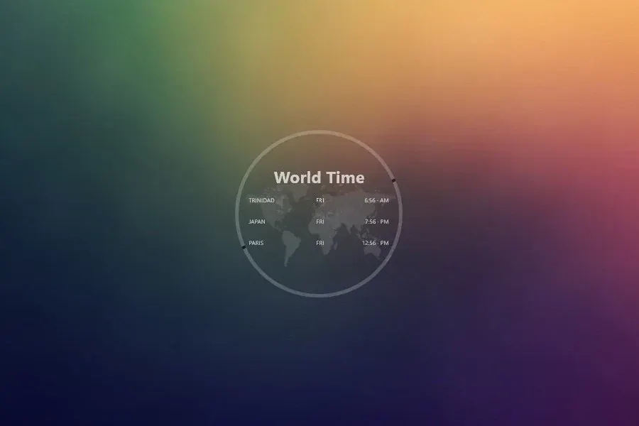 Source preview of World Time: A three-location world-time display with editable countries and weekday information