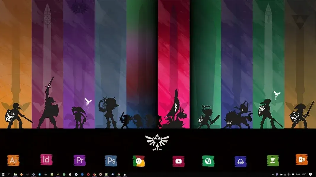 Source preview of Zelda Theme: A Zelda-themed app launcher whose selected character imagery is described as changing the application icons