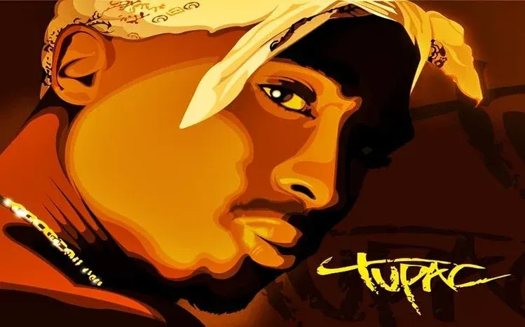 Tupac Shakur-themed wallpaper imagery.