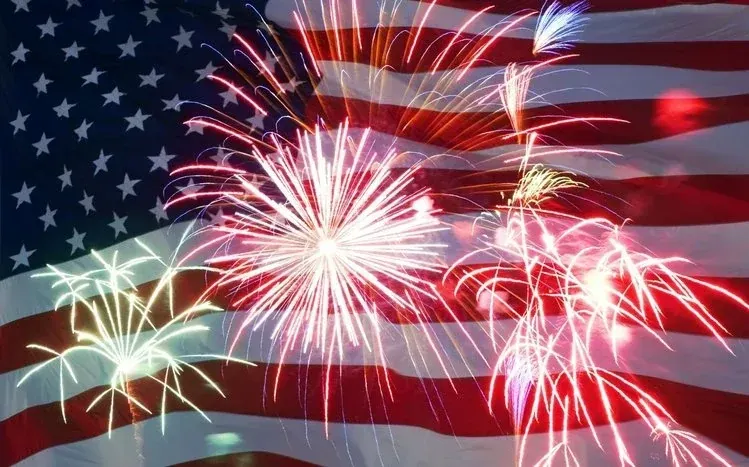 Fourth of July imagery with a white background, symbolic hands, and a central message.