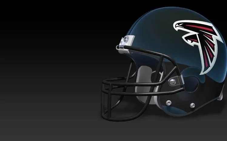 Atlanta Falcons imagery associated with black helmets, red-and-white uniforms, and falcon branding.