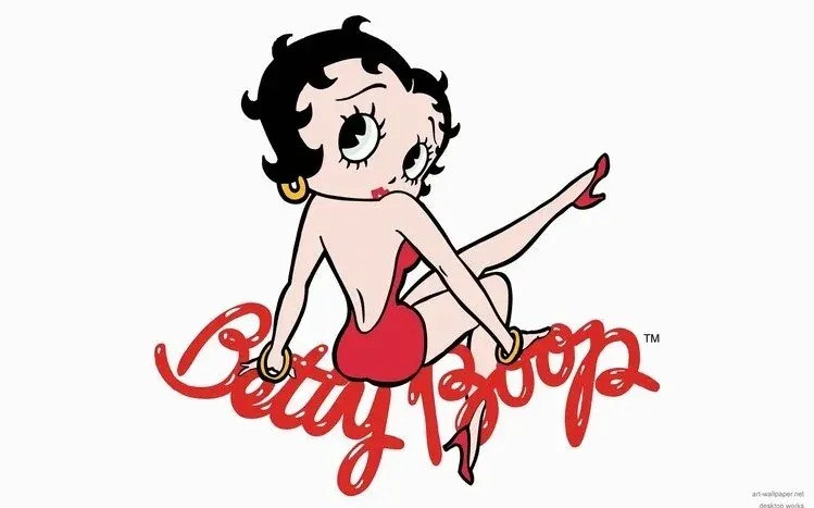 Betty Boop at the side of a subdued, flesh-toned wallpaper, emphasizing her eyes and pout.