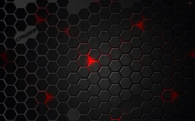 Black wallpaper with white line accents along one side.