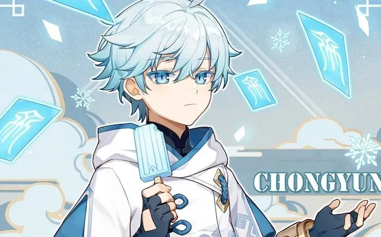 Chongyun artwork with icy motifs inspired by his Cryo abilities.