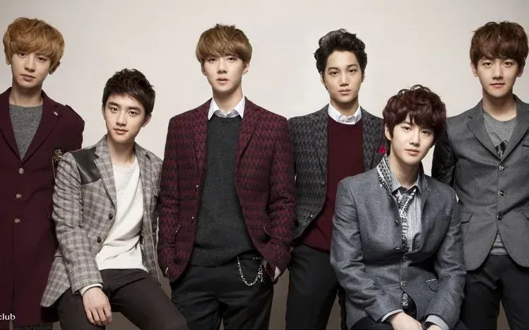 EXO member images and posters featuring varied settings and individual styles.