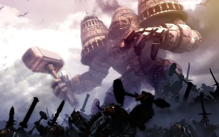 Fantasy images depicting battles between giants and humans.