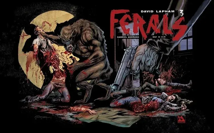 A beast facing a human in imagery from the Ferals comic series.