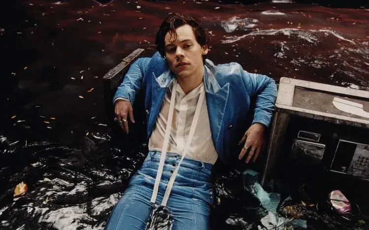 Harry Styles wallpaper collection, with his long-haired appearance highlighted in the description.