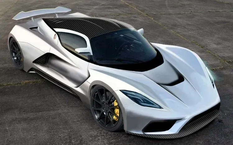 Hennessey Venom F5 two-door coupe shown from varied angles and in different settings.