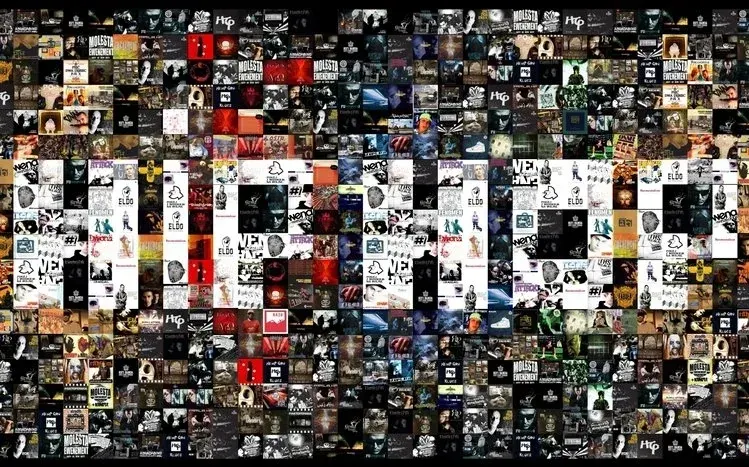 Hip-hop artist wallpapers, mostly in black, white or gray, with some colorful selections.