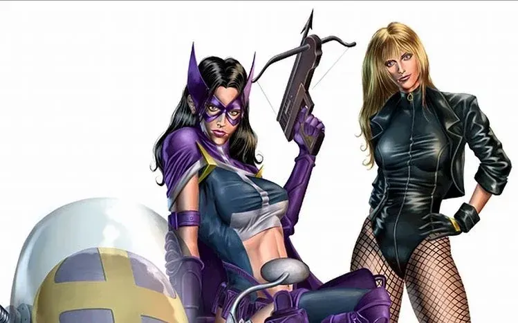 Helena Wayne as Huntress, with a described white-background composition.