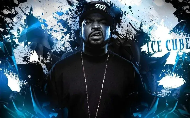 Different images of rapper and actor Ice Cube with varied backgrounds.