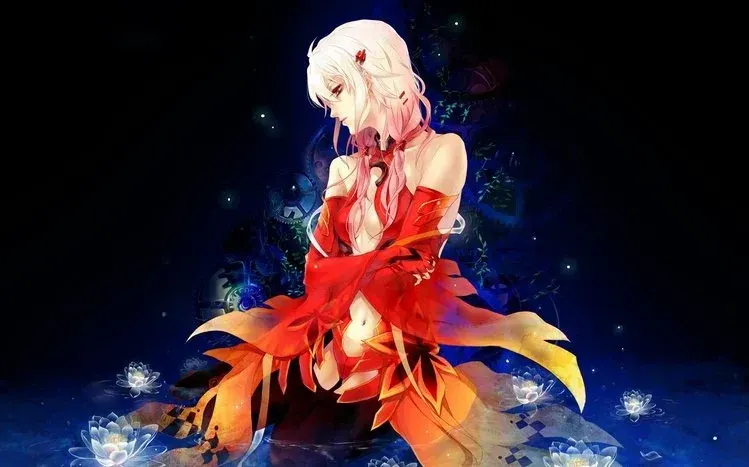 Inori Yuzuriha from Guilty Crown, identified by pink hair and red eyes.