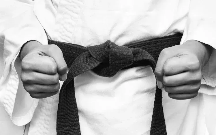 Karate practitioners pictured against a variety of backgrounds.
