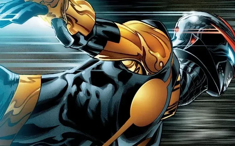 Marvel Comics hero Nova depicted in rapid movement.
