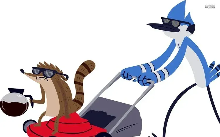 Regular Show characters centered against a white background in a featured composition.